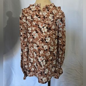 NWT Hayden Girl's Floral Ruffle Blouse in Brown Size Large